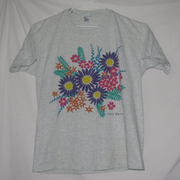 Vintage Team USA Olympics Single Stitch Floral Graphic Tee T-Shirt Size Large